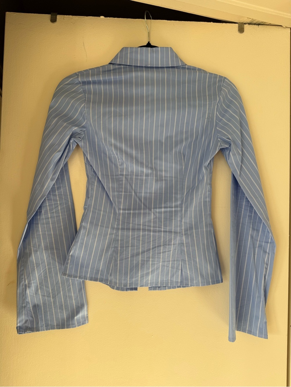 Princess Polly Light Blue Pinstripe Fitted Button-Up Shirt - Picture 2 of 2